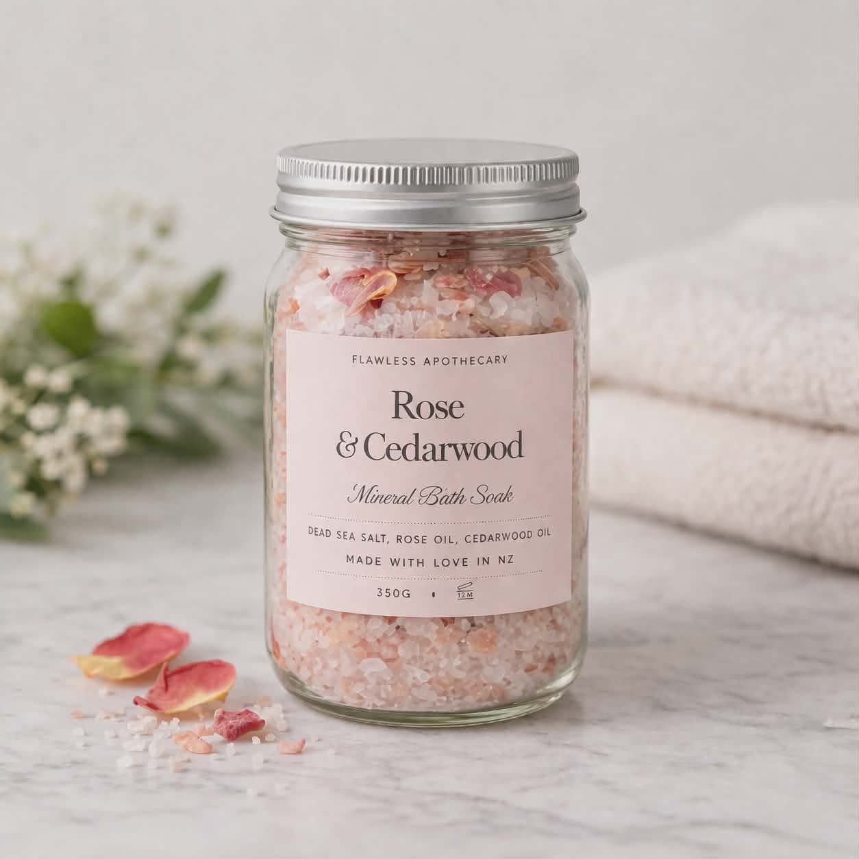 Rose & Cedarwood Mineral Bath Soak – 350g | Hydrate & Soothe